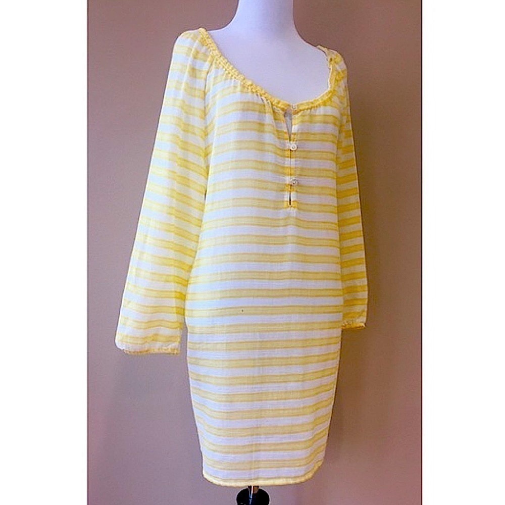 J. Crew 100% cotton Yellow Striped breathable T-Shirt Dress women’s size XS